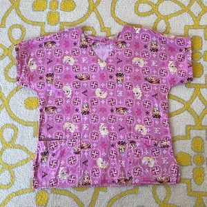 Handmade Anna and Elsa Scrub Top. Sz L